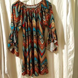 Fun print party dress.  Polyester.  Large.